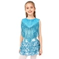 thumbnail image 1 of Eandarui Kids Girls 80s 90s Disco Dance Outfits Sequins Sleeveless Tassel Crop Top with Tiered Ruffle Skirted Shorts Blue 16, 1 of 5