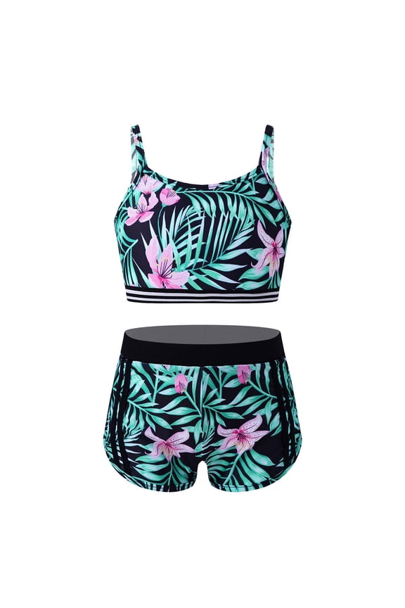 Kids Girls Athletic Training Outfit Sleeveless Open Back Crop Tops with Bottoms Set Fitness Green Lily 12