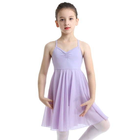 Eandarui Kids Girls Ballet Dresses Camisole Criss-cross Back Lyrical Dance Ballroom Dancewear Leotard Lavender M