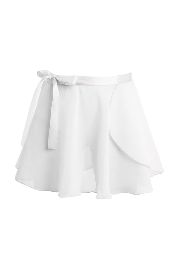 Kids Girls Basic Chiffon Dance Wrap Skirt Pull-On Ballet Leotard Tutu Skirt Dancewear White L