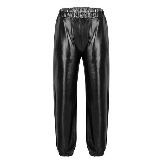 Eandarui Kids Girls Boys Shiny Dance Harem Pants Jogger Pants Jazz Hip Hop Street Dancewear Black 14