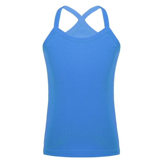 Eandarui Kids Girls Dance Cotton Tank Top Y-Back Camisole Spaghetti Straps Vest Yoga Workout Basic Blue 150