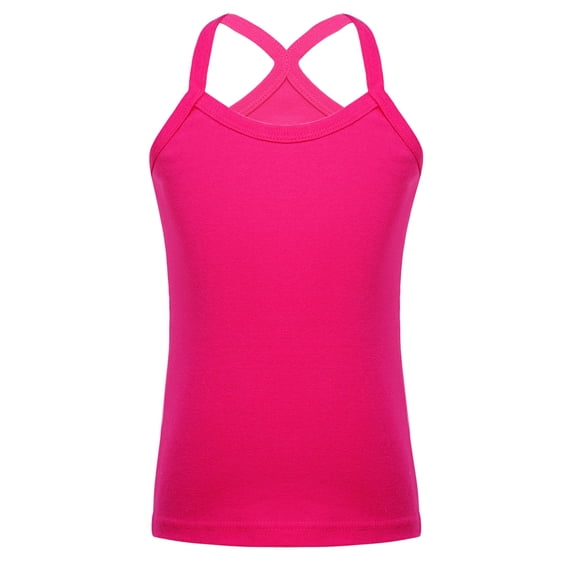 Eandarui Kids Girls Dance Cotton Tank Top Y-Back Camisole Spaghetti Straps Vest Yoga Workout Basic Hot Pink 140