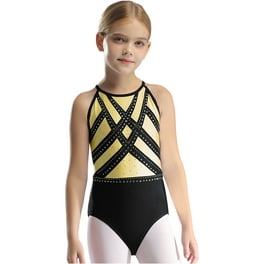 Kids Girls Sleeveless Figure Skating Bodysuit Ballet Dance Jersey Gymnastics Leotard Tops Shiny Rhinestones Tank Unitard Costume