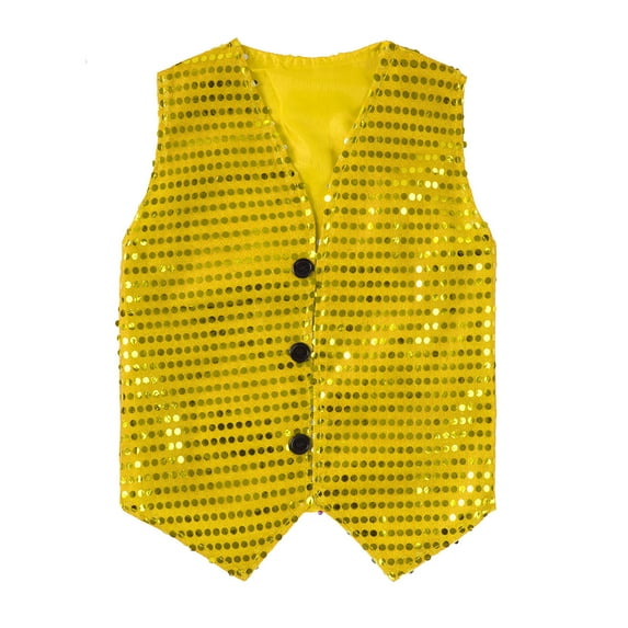 Eandarui Kids Girls Hip Hop Jazz Dance Costume Sparkle Sequin Sleeveless Vest Tops Waistcoat Stage Gold&Yellow 170