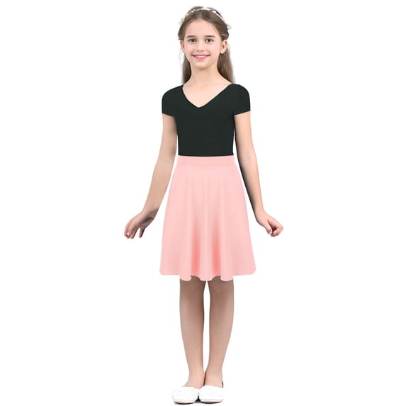 Eandarui Kids Girls Knee Length Skater Skirts Stretchy Pleated Casual School Uniform A-line Style Pink 14