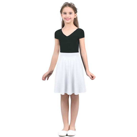 Eandarui Kids Girls Knee Length Skater Skirts Stretchy Pleated Casual School Uniform A-line Style White 12