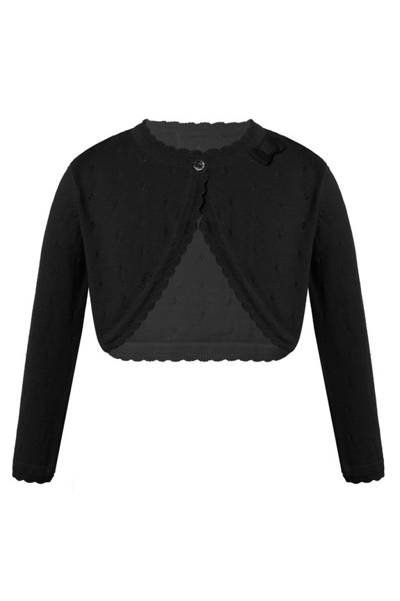Kids Girls Knitted Sweater Cropped Coat Long Sleeve Single Button Closure Dressy Cardigan Black 90