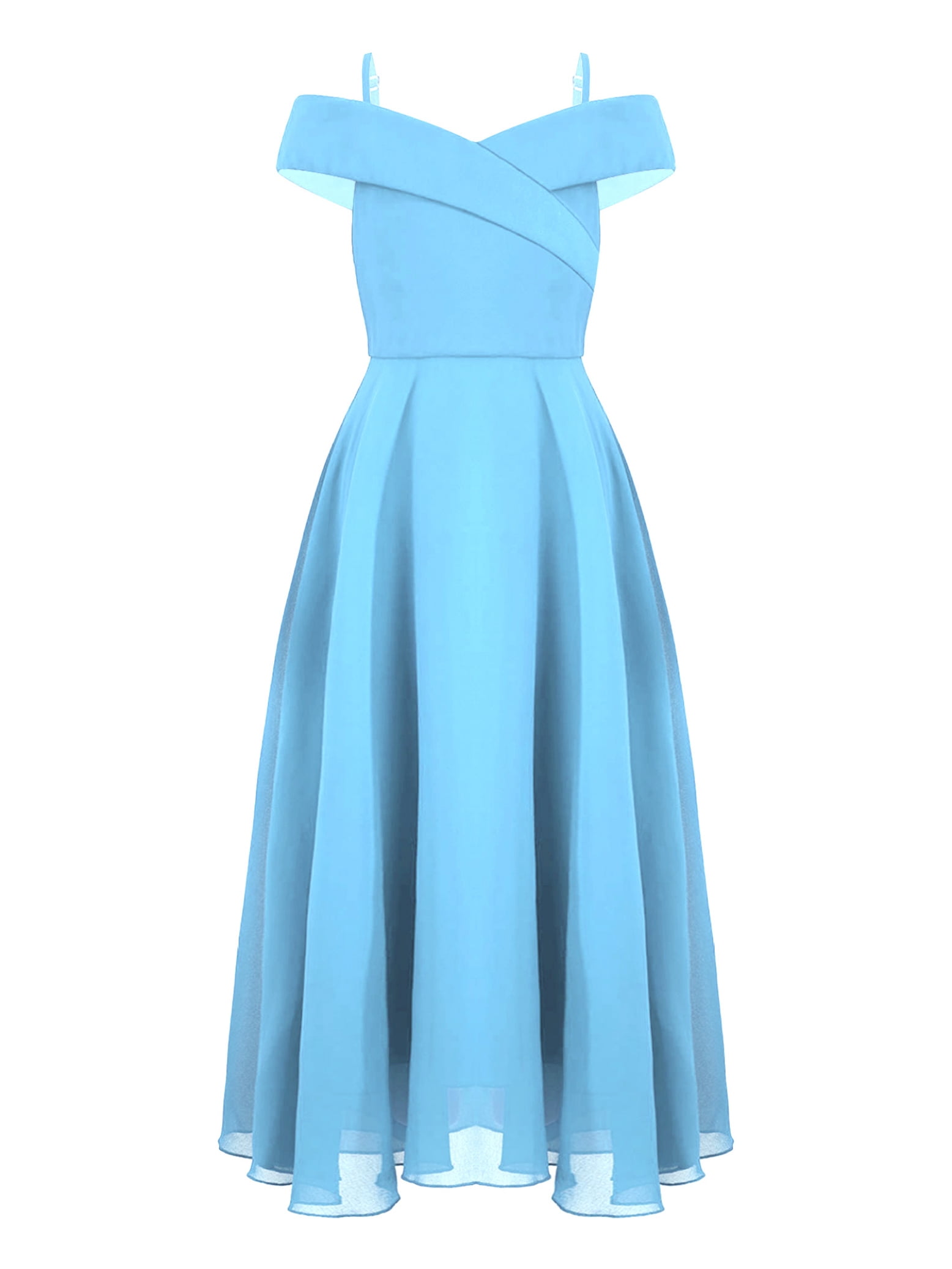pale blue junior bridesmaid dresses A Line V Back Chiffon Lace Junior Bridesmaid Dress, Slate_Blue main image 1