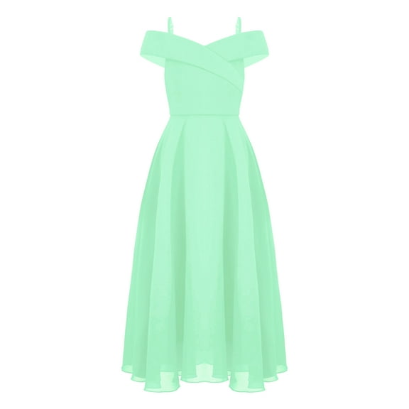 Eandarui Kids Girls Off Shoulder Junior Bridesmaid Dresses Chiffon A-Line Wedding Party Dress Formal Mint Green 12