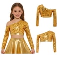 thumbnail image 1 of Eandarui Kids Girls One-Shoulder Stage Show Dancing Outfits Sequins Modern Hip Hop Tank Vest Jazz Dance Crop Tops Gold 12, 1 of 7