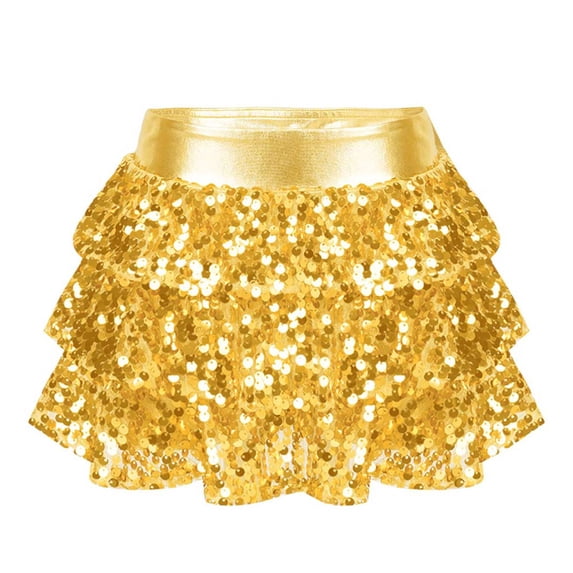 Eandarui Kids Girls Sequins Ballet Tutu Mini Skirt Latin Jazz Dance Dress Gymnastics Costume Gold 16