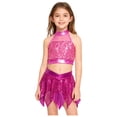 thumbnail image 1 of Eandarui Kids Girls Sequins Metallic Ballet Jazz Hip Hop Dance Outfits Halter Crop Top with Asymmetric Tutu Skirt Set Hot Pink 10, 1 of 7