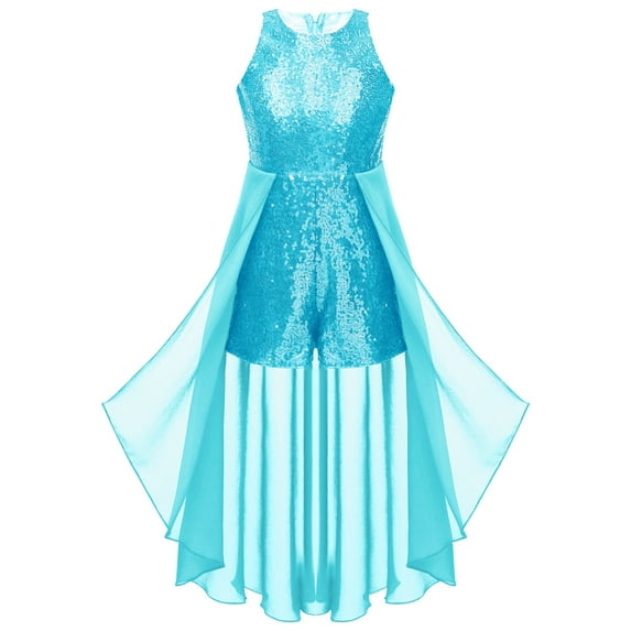 Eandarui Kids Girls' Sequins Party Dress Sleeveless Flower Girl Wedding Dress Romper Jumpsuit Light Blue 6