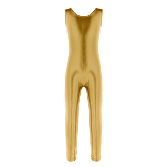 Eandarui Kids Girls Shiny Metallic Camisole Leotard Ballet Dance Workout Full Length Unitard Jumpsuit Gold 3XL
