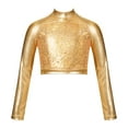 thumbnail image 1 of Eandarui Kids Girls Shiny Sequins Mock Neck Long Sleeve Tee Metallic Jazz Hip Hop Modern Dance Crop Gold 12, 1 of 6