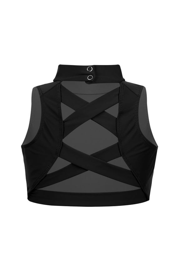 Kids Girls Sleeveless Dance Crop Top Criss Cross Back Sport Bras Jazz Ballet Tops Gym Yoga Black 8