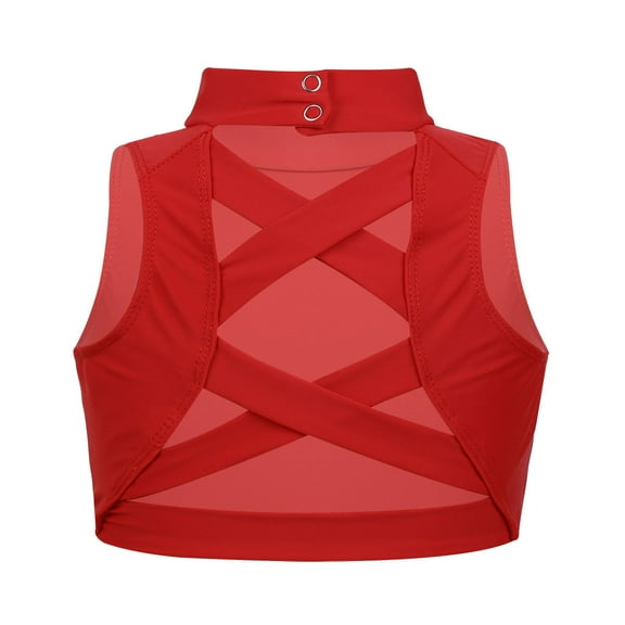 Eandarui Kids Girls Sleeveless Dance Crop Top Criss Cross Back Sport Bras Jazz Ballet Tops Gym Yoga Red 16