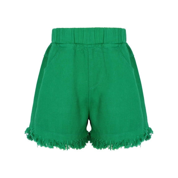 Eandarui Kids Girls Stretch Denim Shorts Frayed Raw Hem Button Front Wide Leg Denim Jeans Shorts Hot Green 130