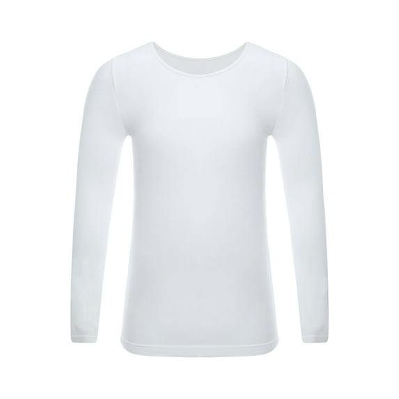 Eandarui Kids Girls Thermal Underwear Tops Long Sleeve Shirts Round Neck T-shirt Stretchy Base Shirt Type A White L