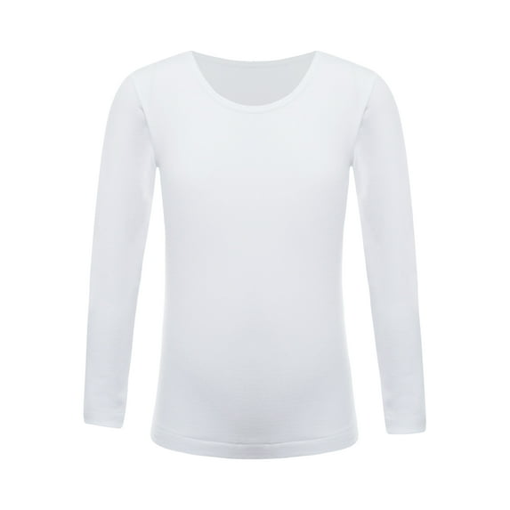 Eandarui Kids Girls Thermal Underwear Tops Long Sleeve Shirts Round Neck T-shirt Stretchy Base Shirt Type B White L