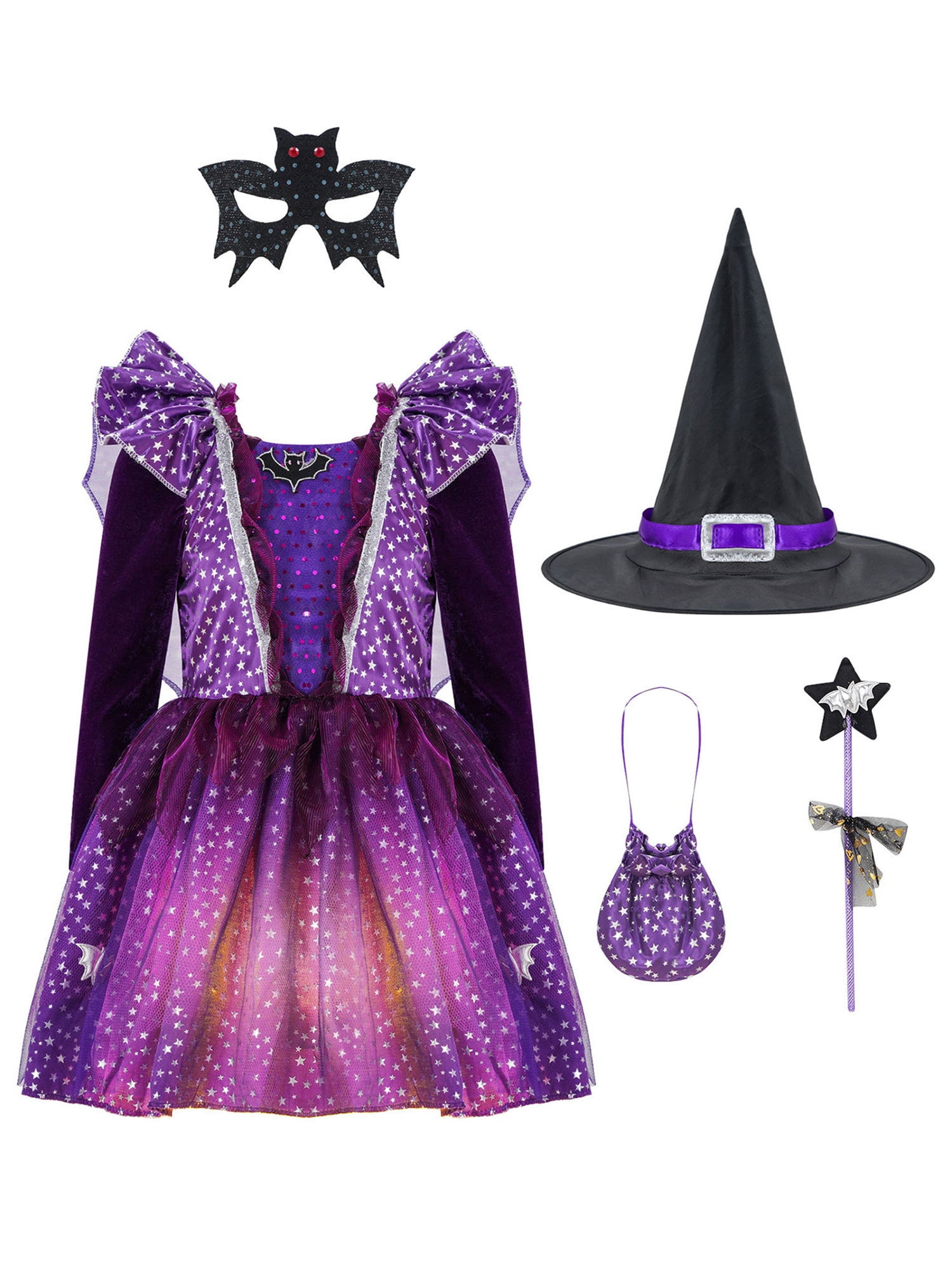 Enchanting Girls' Witch Costume Set with Hat & Bags for All Occasions