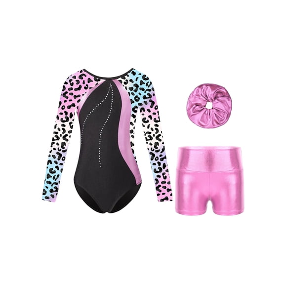 Eandarui Kids Gymnastics Unitard Girls Ice Skating Leotard Sparkly Ballet Bodysuit with Yoga Dance Pink 14