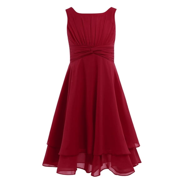 Eandarui Kids Sleeveless Flower Girls Dress Knotted Waist Chiffon Evening Dress Pageant Wedding Wine Red 10