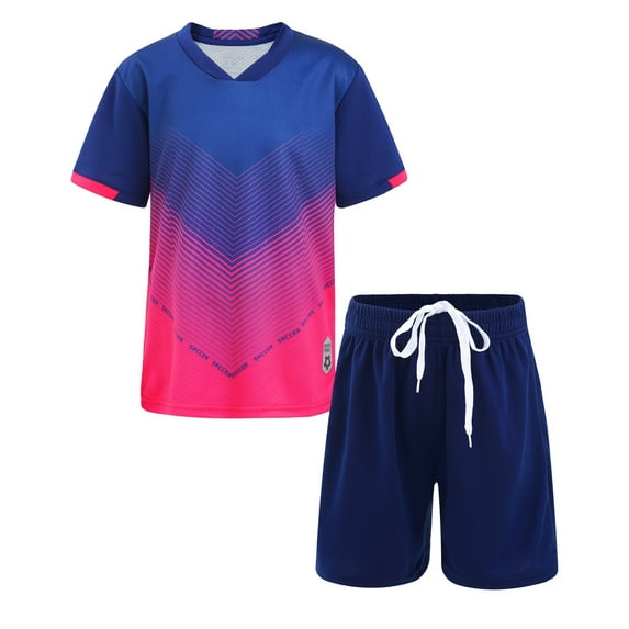 Eandarui Kids Sports Outfits Football Basketball Jersey Tracksuit Performance Athletic T-Shirt with Royal Blue S