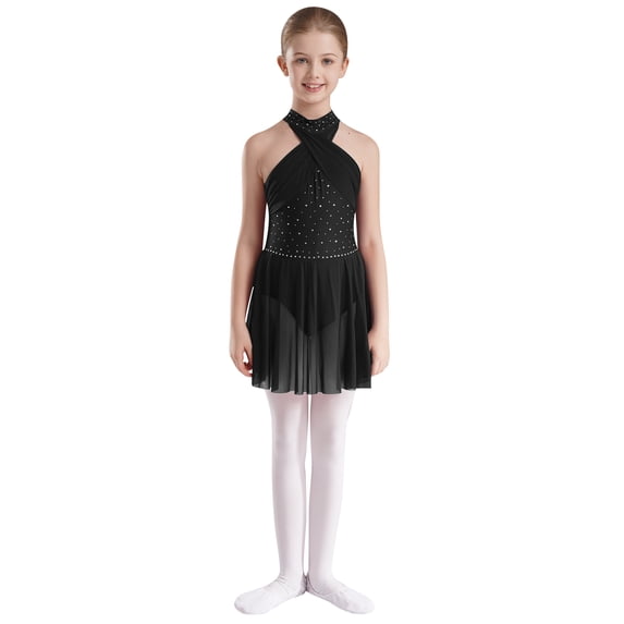 Eandarui Lyrical Dance Dress for Girls Figure Skating Outfit Jazz Latin Dance Performance Costume Black 8