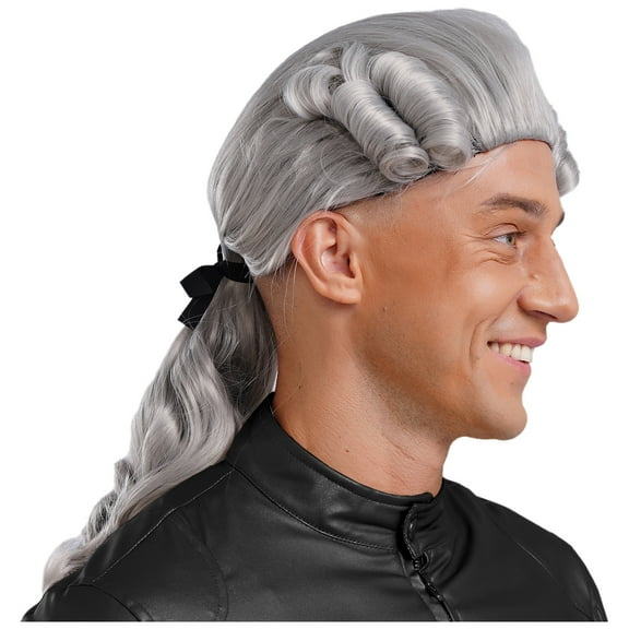 Eandarui Men Lawyer Judge Baroque Cosplay Curly Wigs Deluxe Historical Long Synthetic Wig Accessories Grey One Size