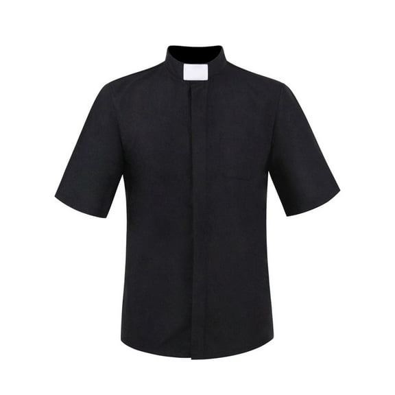 Eandarui Men Priest Clergy Shirt Short Sleeves Stand Collar Pastor Preacher Minister Costume for Black XL