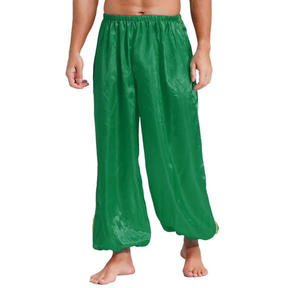 Eandarui Men's Arabian Prince Costume Belly Dance Pants Hippie Harem Pants Loose Drop Crotch Trousers Green XL