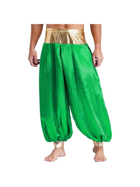 Men's Arabian Prince Costume Harem Pants Lantern Long Pants Carnival Party Pants Green M