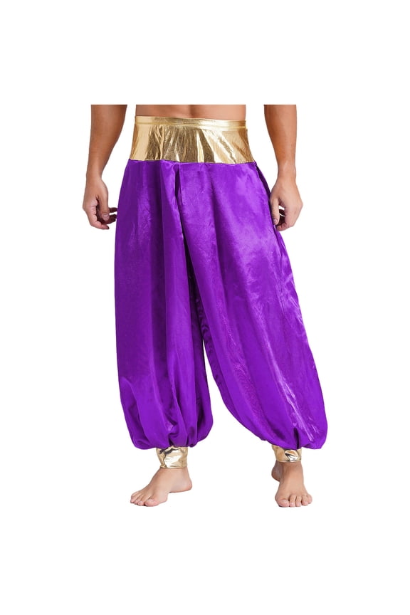 Men's Arabian Prince Costume Harem Pants Lantern Long Pants Carnival Party Pants Purple L
