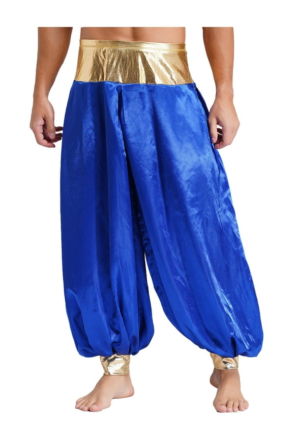 Men's Arabian Prince Costume Harem Pants Lantern Long Pants Carnival Party Pants Royal Blue M