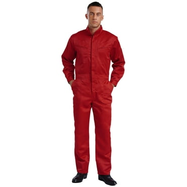 Eandarui Men's Dustproof Long Sleeve Coverall Front Zipper Work Overalls One Piece Jumpsuits Red S/160