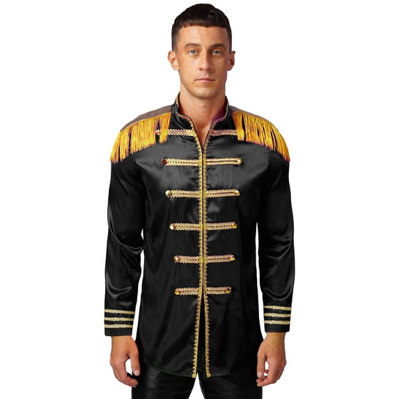 Eandarui Men's Halloween SGT Sergeant Pepper Costume Jacket Fancy Dress Hippie Music Star 1960s Shirt Black L
