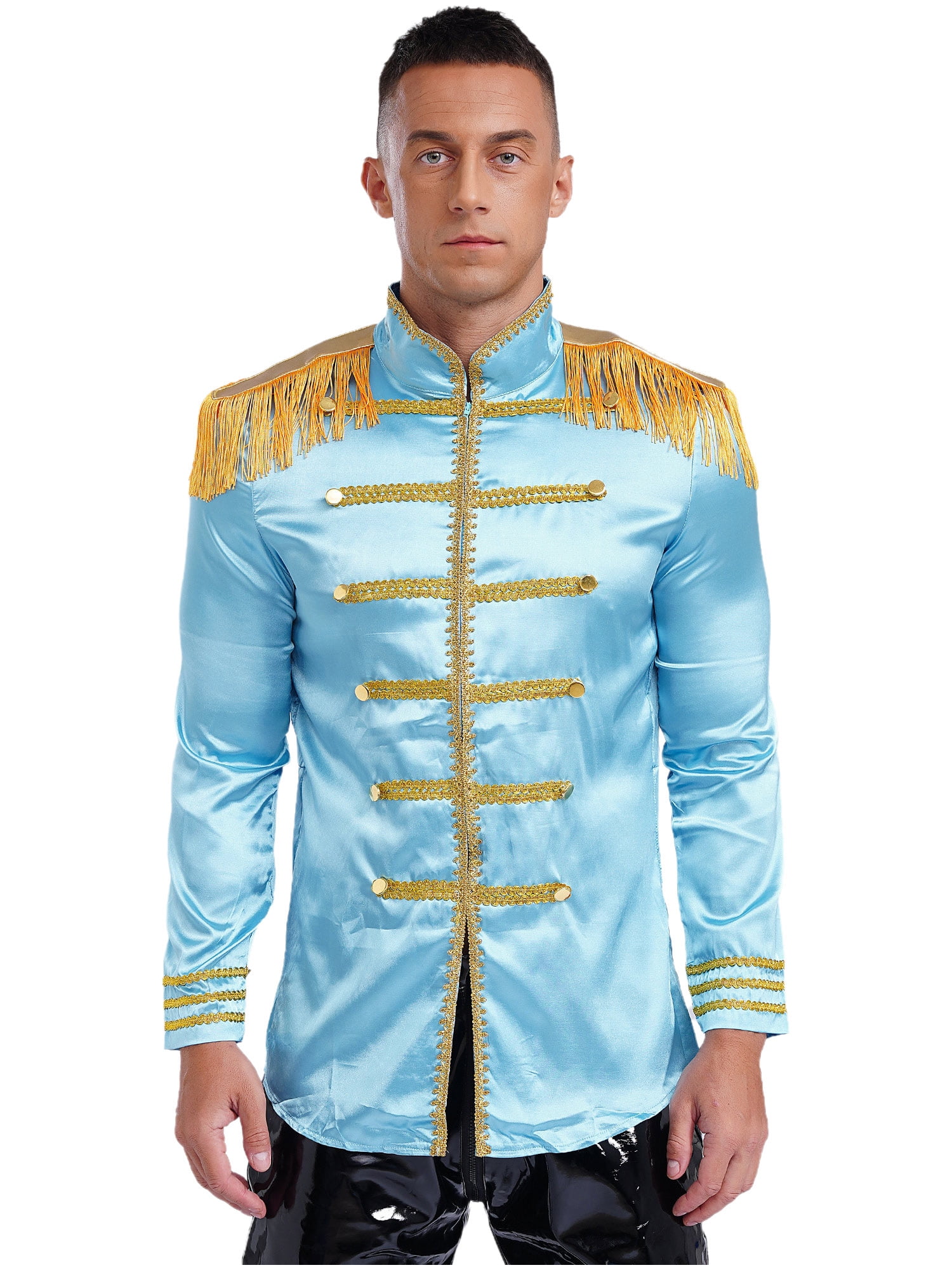 Eandarui Men's Halloween SGT Sergeant Pepper Costume Jacket Adult Fancy Dress Hippie Music Star 1960s Shirt Light Blue L