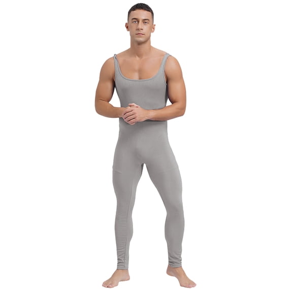 Eandarui Men's One Piece Stripes Athletic Jumpsuit Stretchy Soft Skinny Workout Bodybuilding Romper Dark Gray XXL