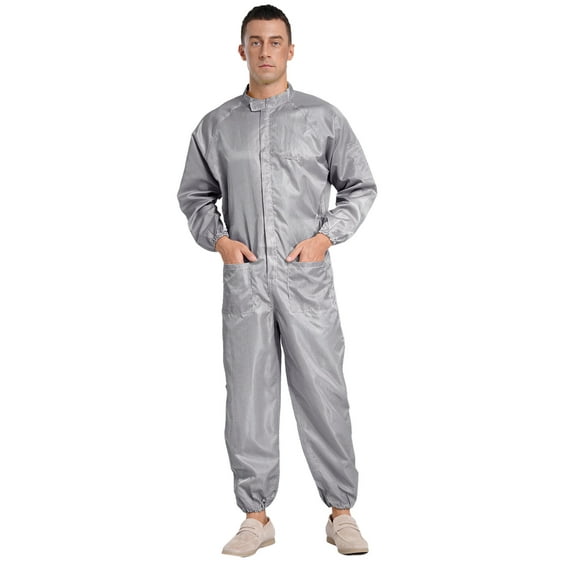 Eandarui Men's One Piece Work Coveralls Jumpsuits Long Sleeves Front Zipper One Piece Work Uniform Gray 5XL