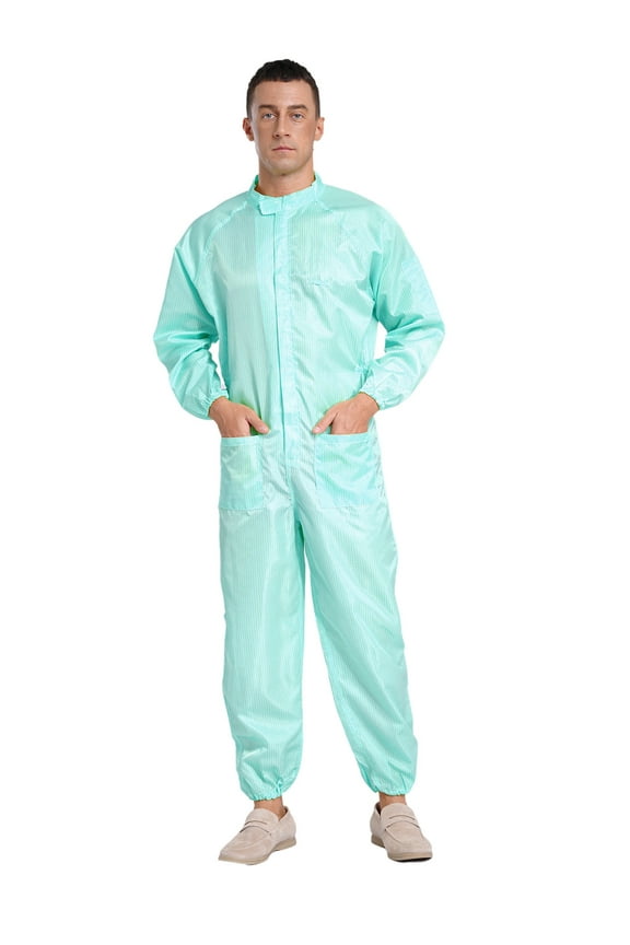 Men's One Piece Work Coveralls Jumpsuits Long Sleeves Front Zipper One Piece Work Uniform Light Green L
