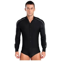Eandarui Men's Sequins Latin Dance Shirts Long Sleeve Bodysuit Ballroom Salsa Samba Dance Leotard Black L
