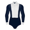 thumbnail image 1 of Eandarui Men's Shiny Latin Ballet Dance Shirt Leotard Long Sleeve Ballroom Samba Salsa Bodysuit Navy Blue XL, 1 of 5