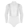 thumbnail image 1 of Eandarui Men's Shiny Latin Ballet Dance Shirt Leotard Long Sleeve Ballroom Samba Salsa Bodysuit White XXL, 1 of 5