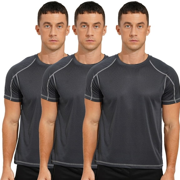 Eandarui Men's Sport T-Shirt Short Sleeve Training Shirt Quick Dry Athletic T-Shirt Running Gym Dark Grey L