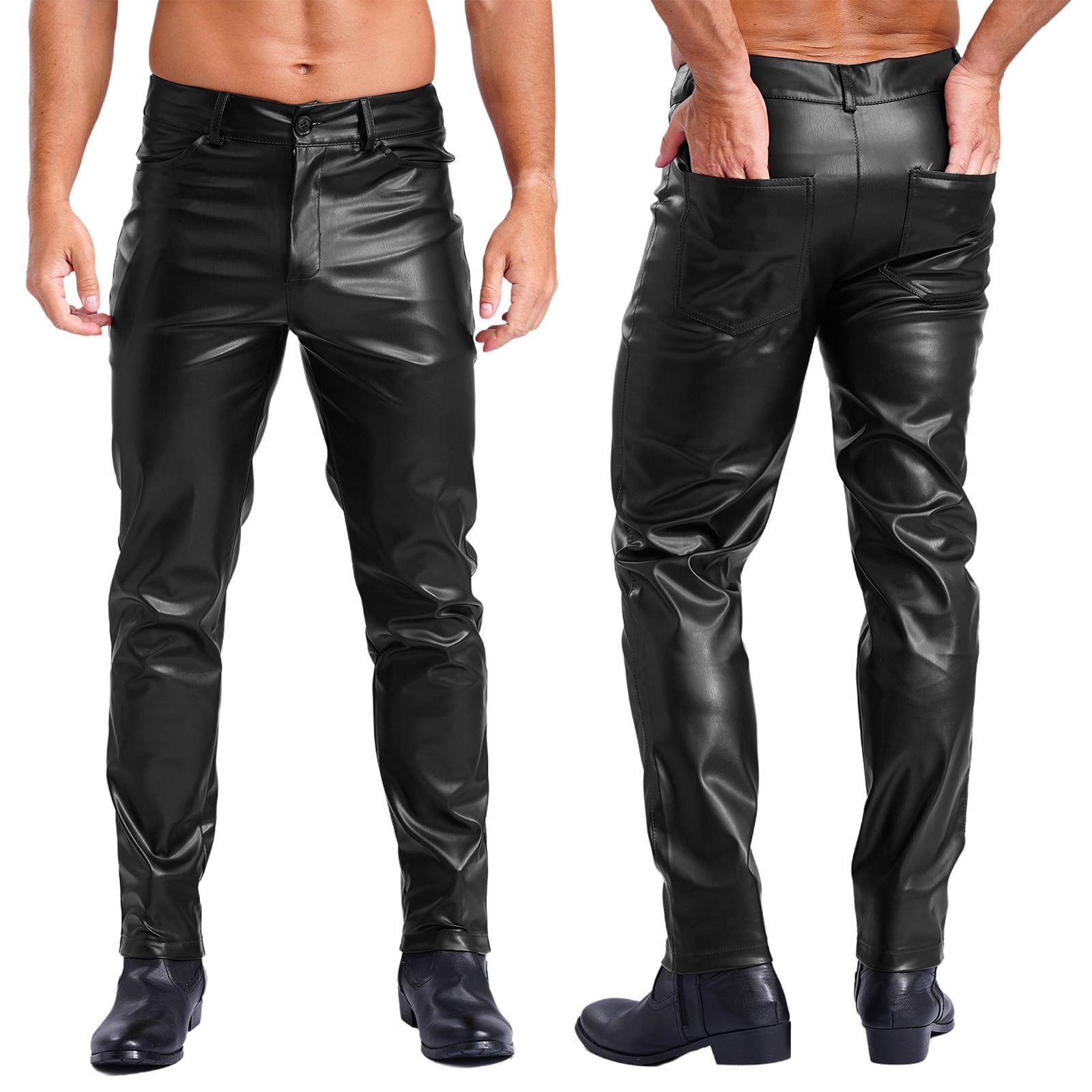 Eandarui Men's Wetlook PVC Leather Tight Pants Leggings Zipper Front ...