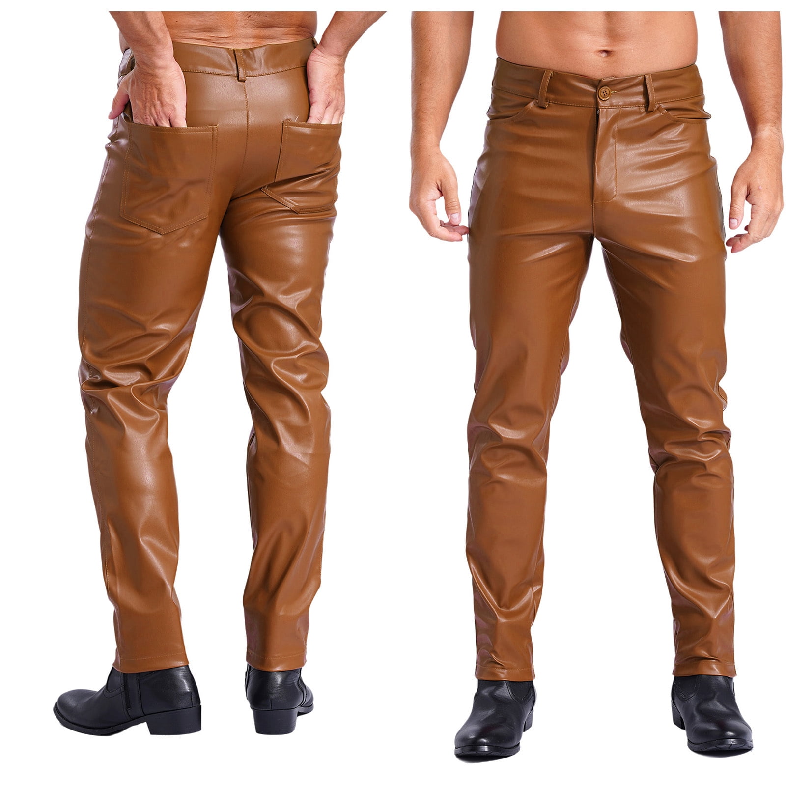 Eandarui Men's Wetlook PVC Leather Tight Pants Leggings Zipper Front ...