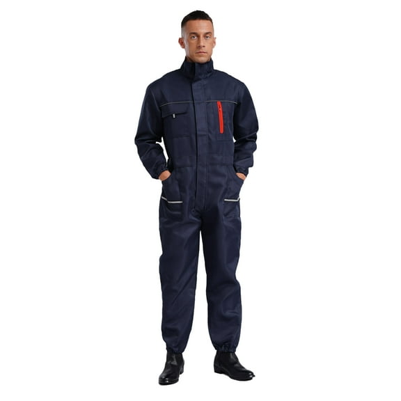 Eandarui Men's Work Overalls One Piece Mechanics Workwear Long Sleeves Multiple Pockets Jumpsuit Navy Blue 170/L