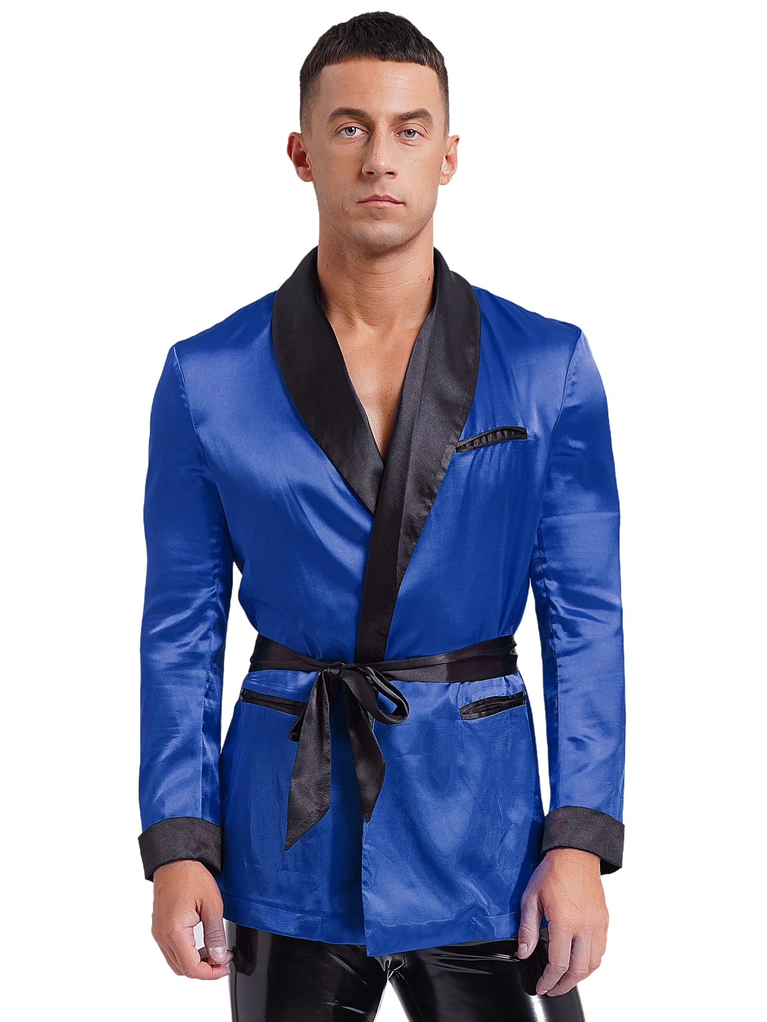 Eandarui Mens Satin Smoking Jacket with Belt Set Nightwear Fully Lined  Kimono Bathrobe Dressing Gown Royal Blue S - Walmart.com